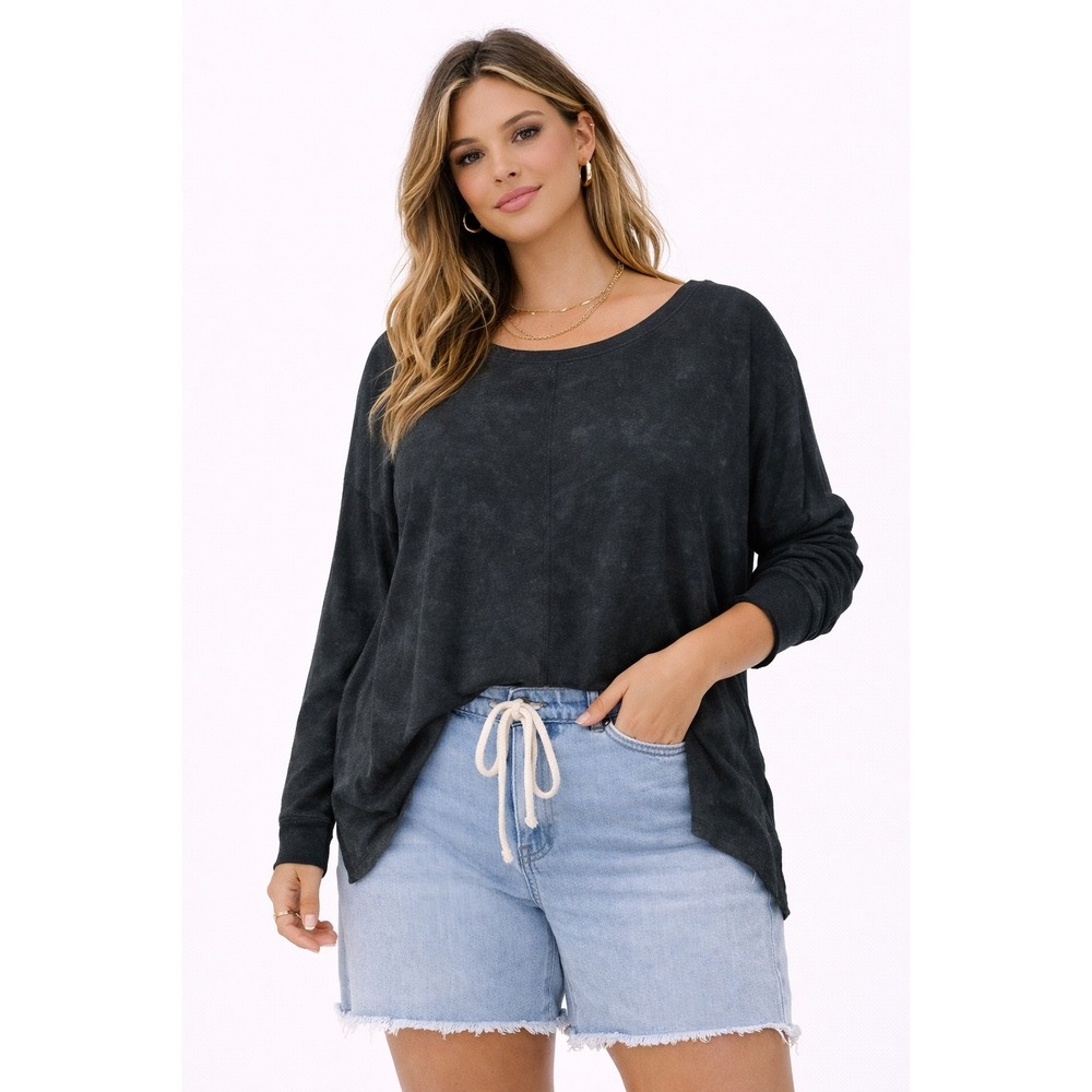 32 Degrees Heat Fleece Top Women XL Black Marbled Long Sleeve Pullover Crewneck